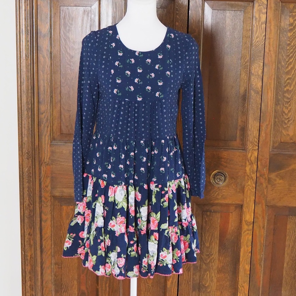 Matilda Jane Dream Chasers Twirl Dress Girls Sz 16 Navy Floral Tired Boho
